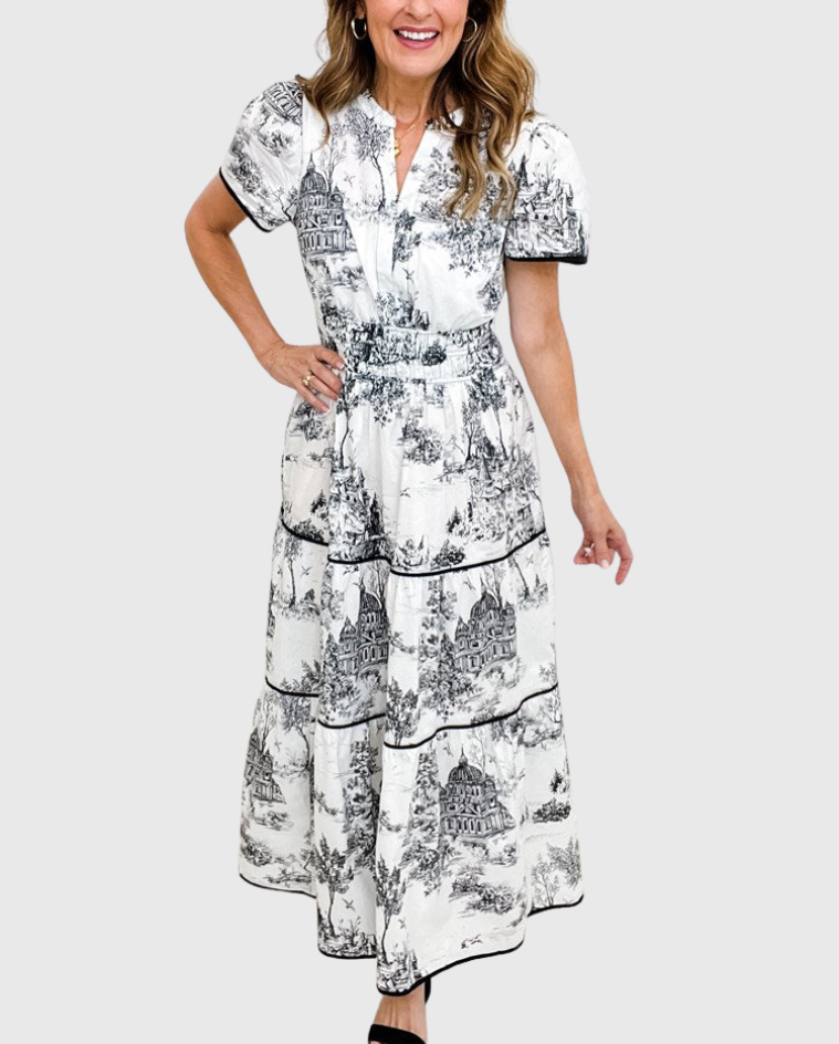 Eliza | Classic Toile Maxi Dress for Elegant Everyday Comfort