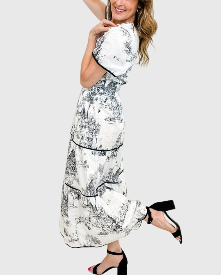 Eliza | Classic Toile Maxi Dress for Elegant Everyday Comfort