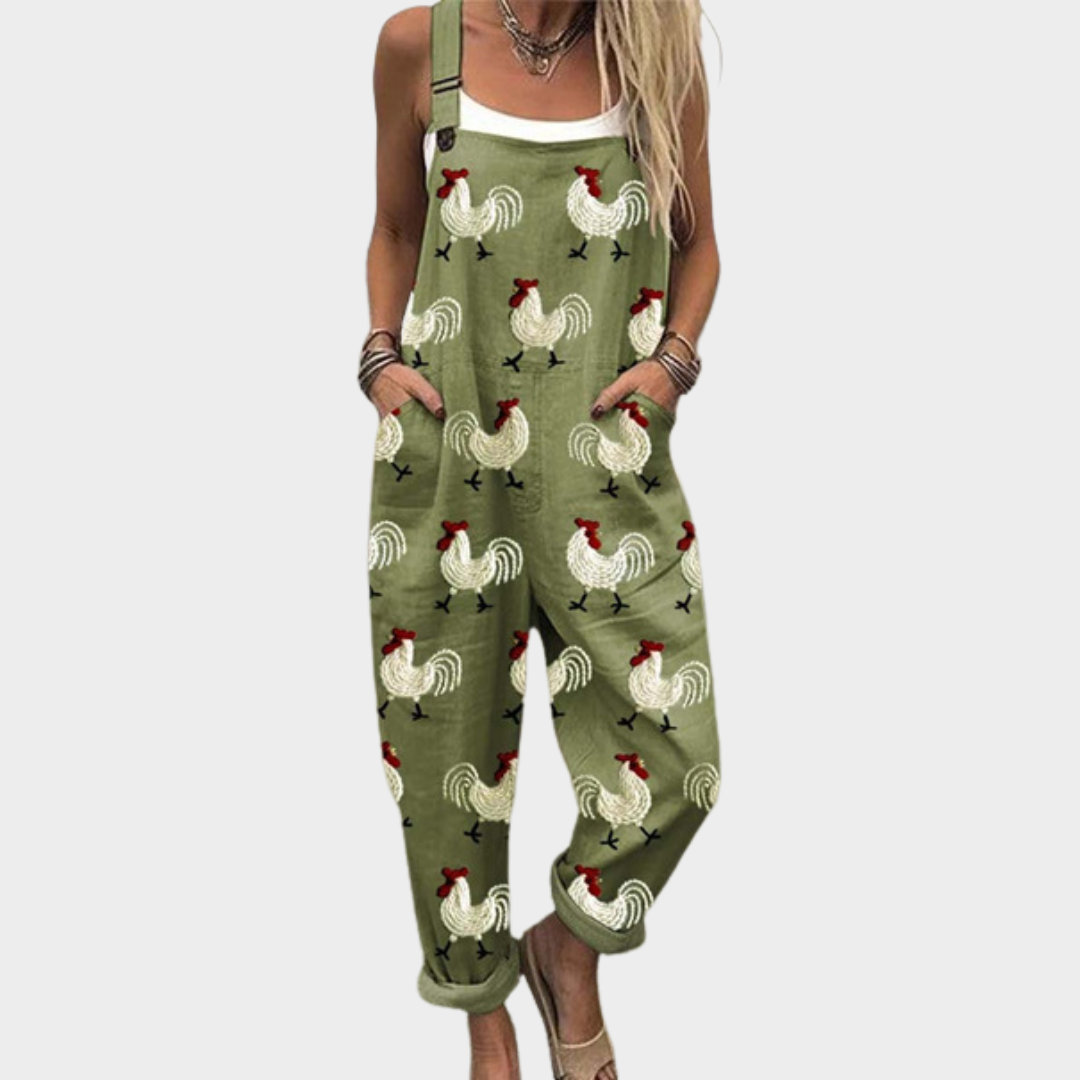 Hazel | Relaxed Everyday Rooster Print Overalls