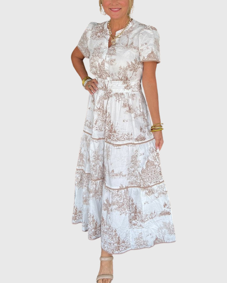Eliza | Classic Toile Maxi Dress for Elegant Everyday Comfort