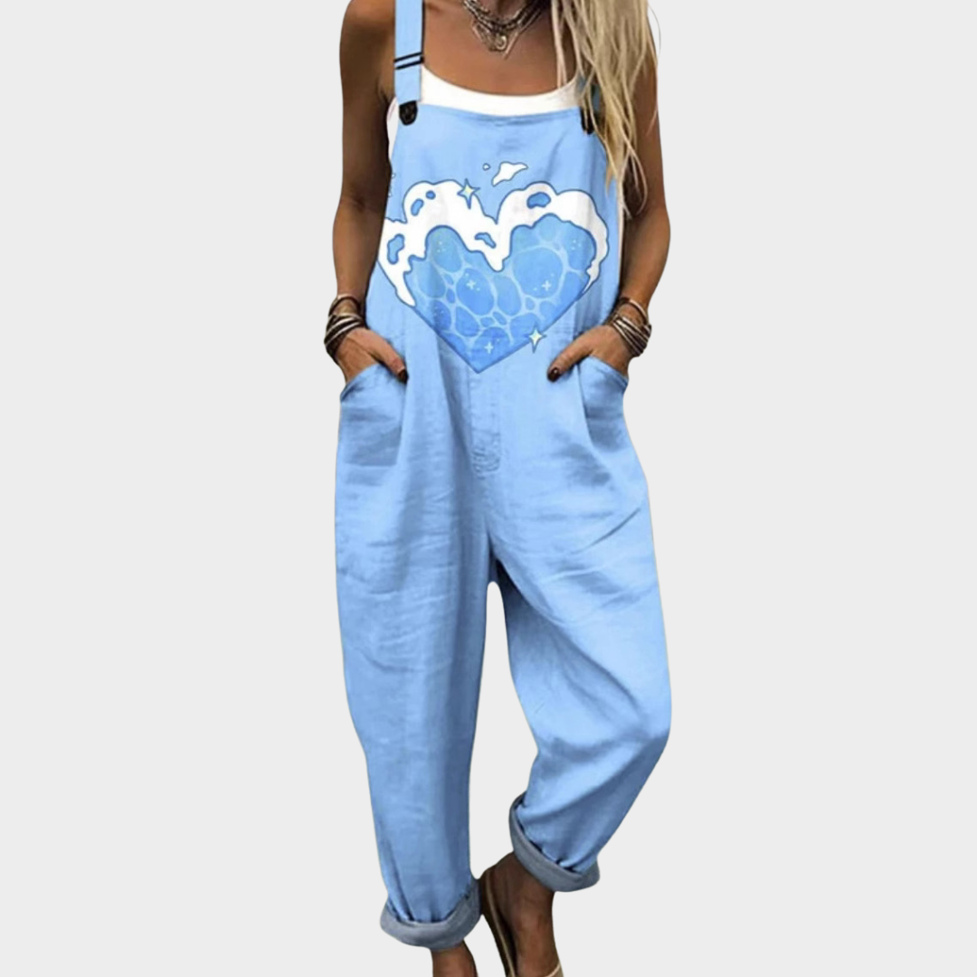 Skye | Relaxed Everyday Heart Print Overalls