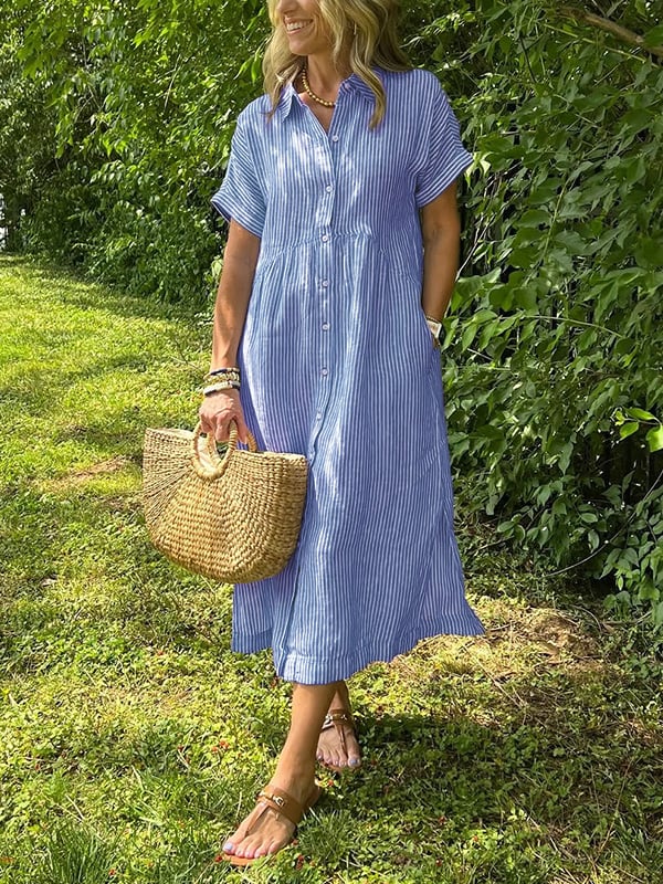 RUBY | Elegant Cotton Maxi Shirt Dress