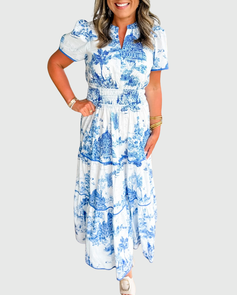 Eliza | Classic Toile Maxi Dress for Elegant Everyday Comfort