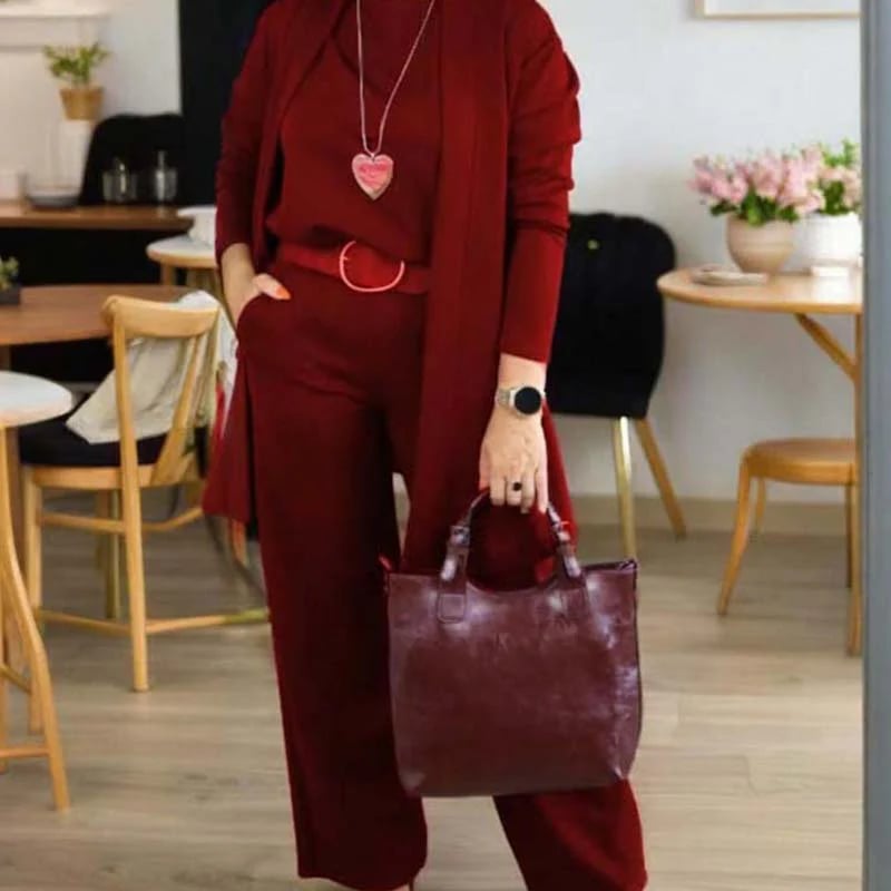 ⏳Limited Time Special Offer⏰Elegant 3-Piece Set Including Long Cardigan, Top, and Pants💞