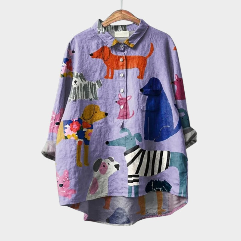 Poppy – Playful Dog Print Blouse