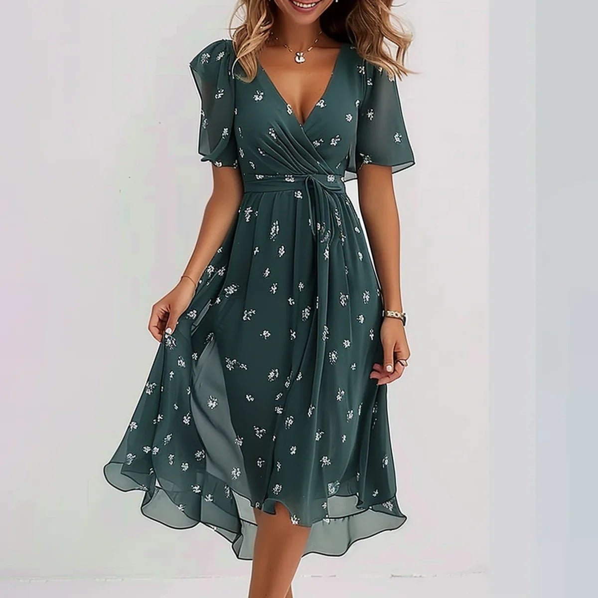 Aria | Floral Chiffon Midi Dress for Light Summer Comfort