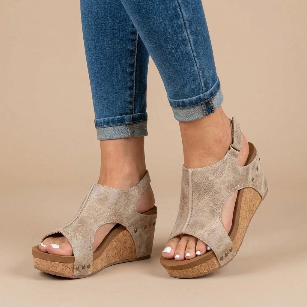 Elise | Textured Wedge Sandals with Cork Platform