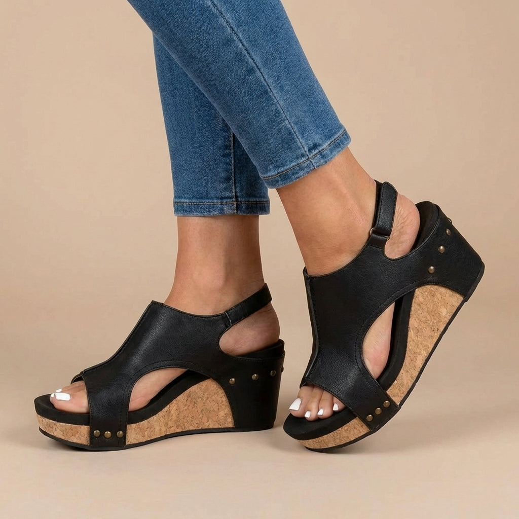 Elise | Textured Wedge Sandals with Cork Platform