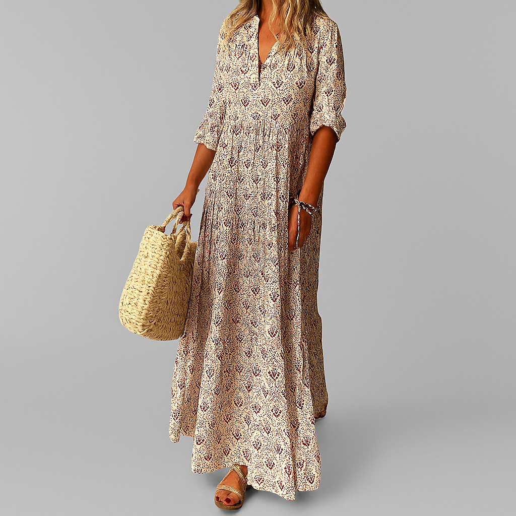 Lucienne | Vintage Print Maxi Dress with Effortless Flow