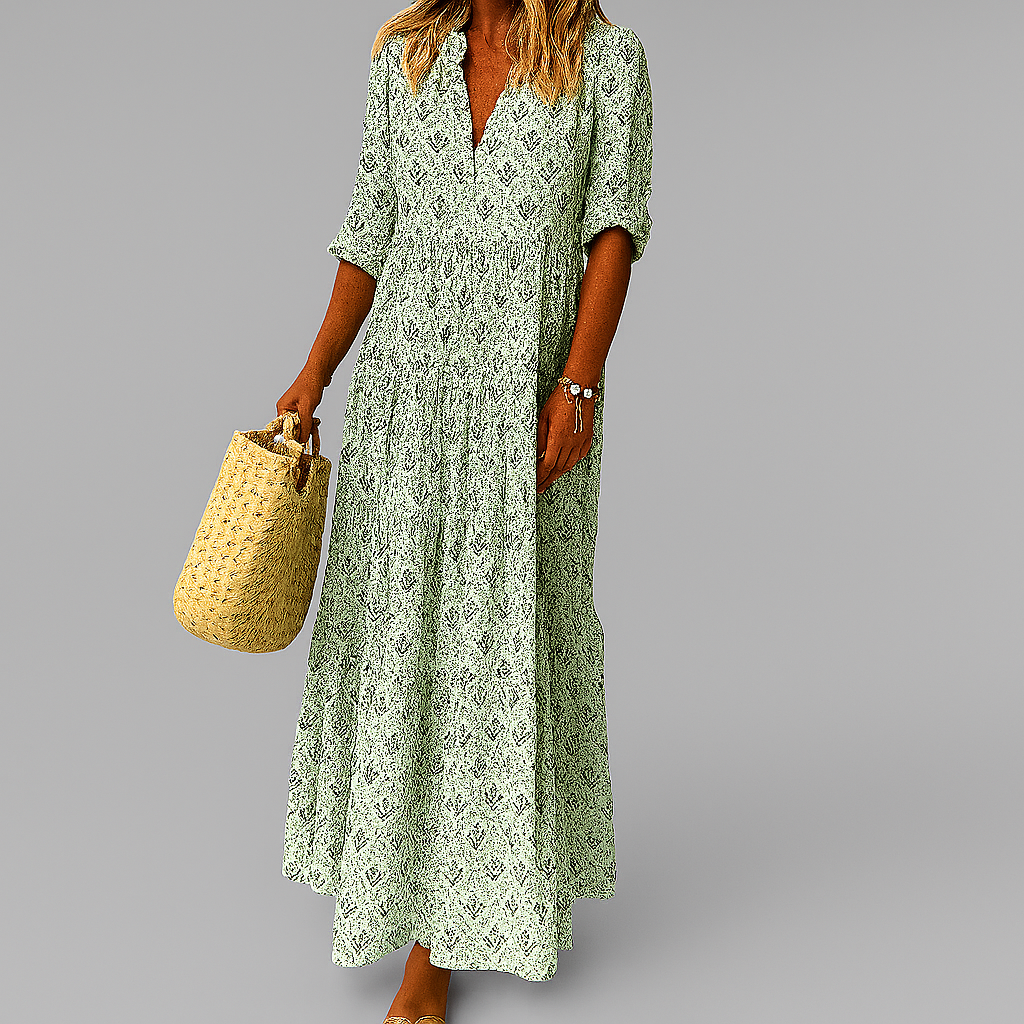 Lucienne | Vintage Print Maxi Dress with Effortless Flow