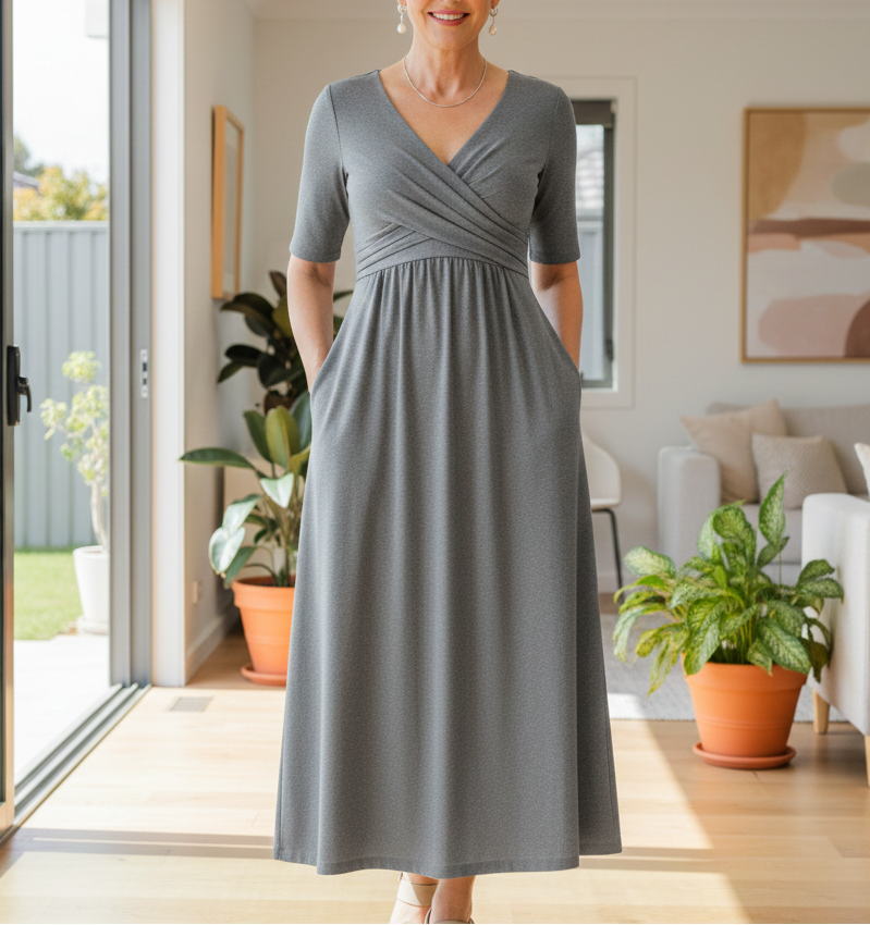 Elara | Wrap Bodice Midi Dress