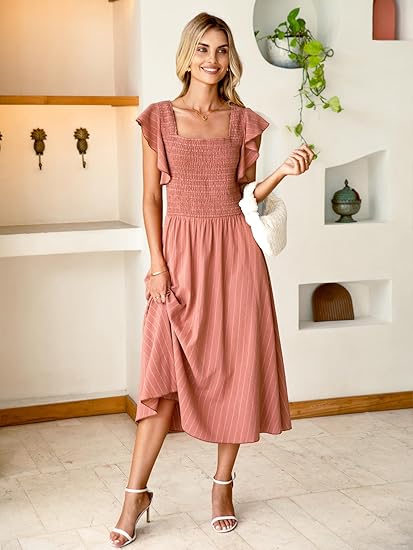 Clara | Elegant Striped Linen Midi Dress