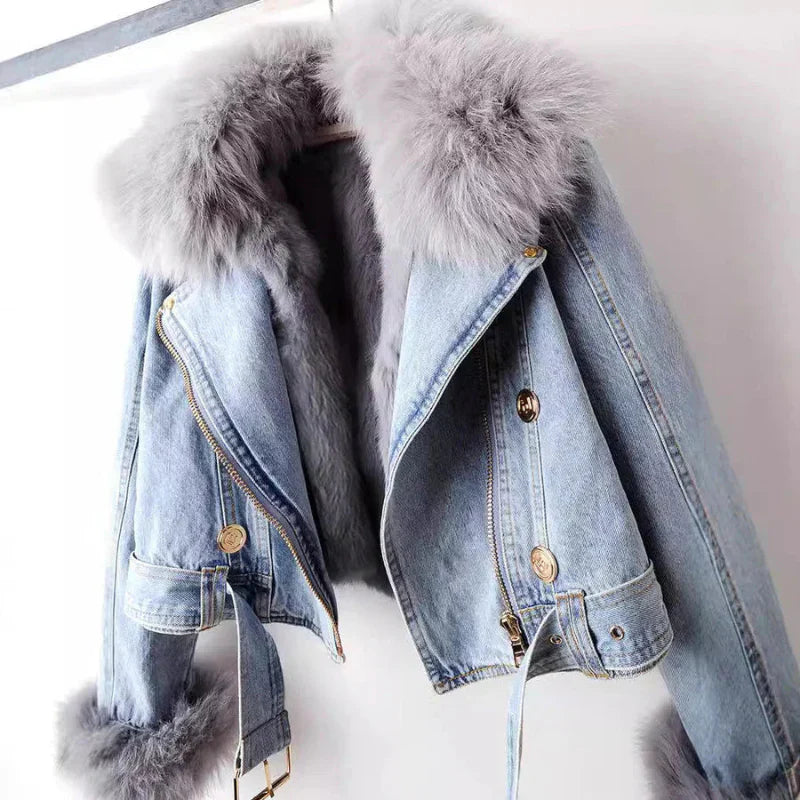 Phylicia | Stylish Denim Jacket with Luxurious Faux Fur Collar