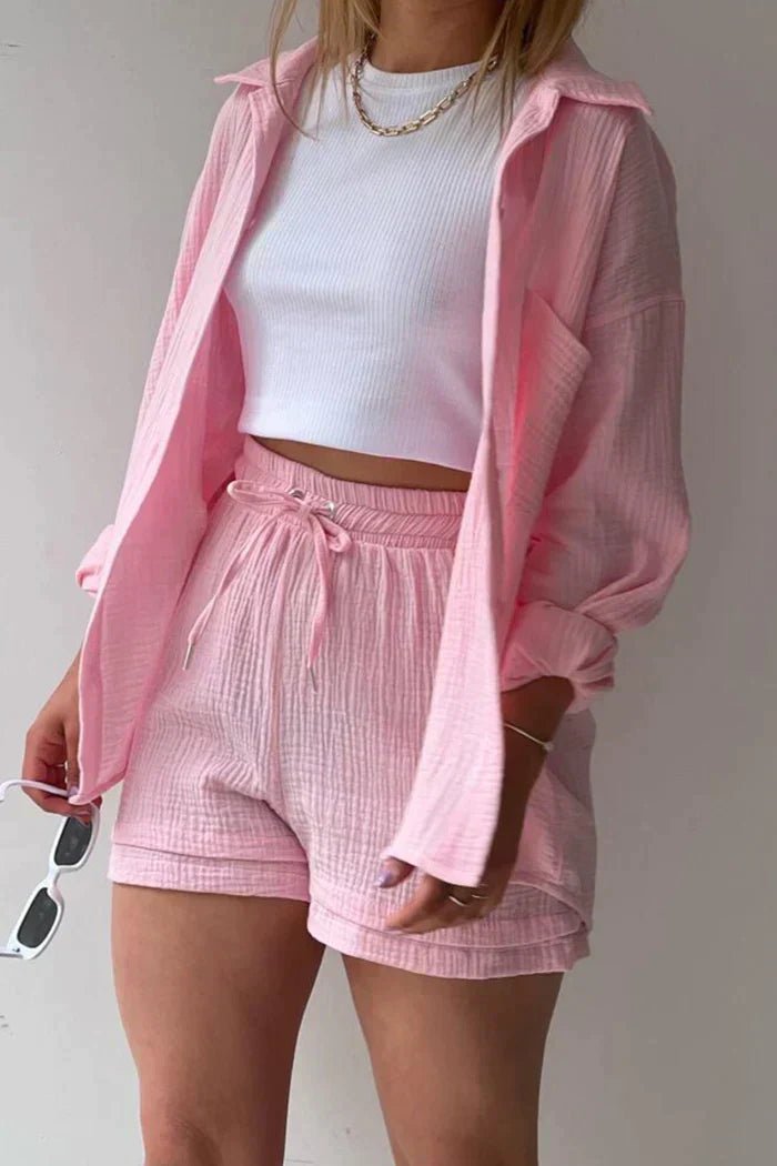Avery – Solid Colour Shirt & Shorts Set