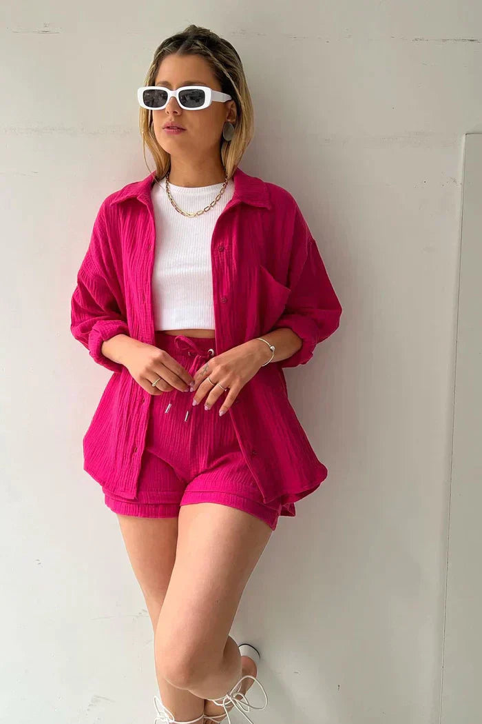 Avery – Solid Colour Shirt & Shorts Set