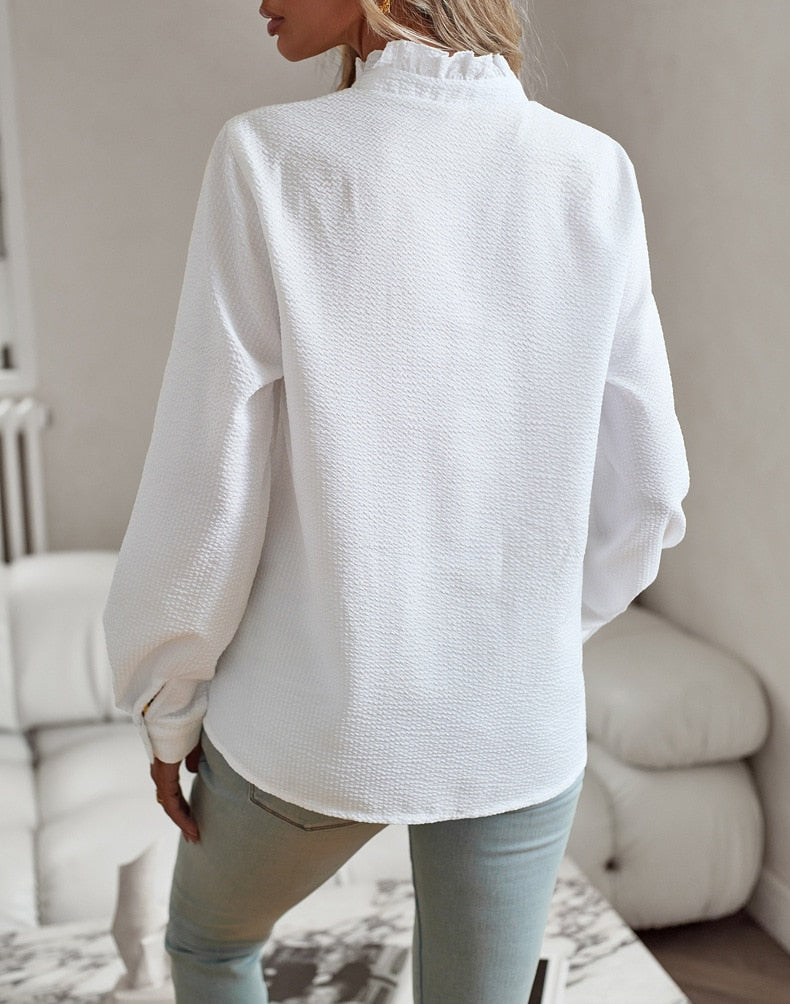 Isabelle – Ruffled Button-Up Blouse