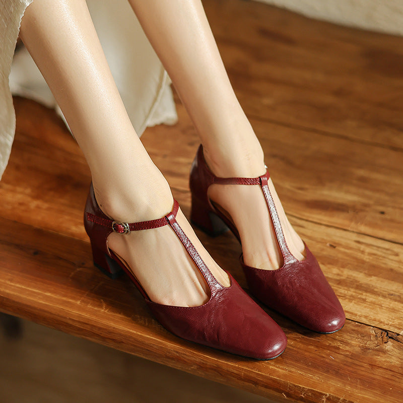 Elowen Leather T-Strap Heels