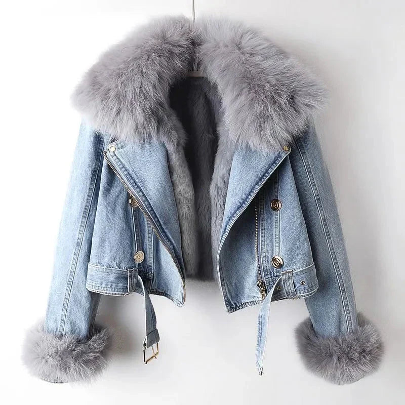 Phylicia | Stylish Denim Jacket with Luxurious Faux Fur Collar