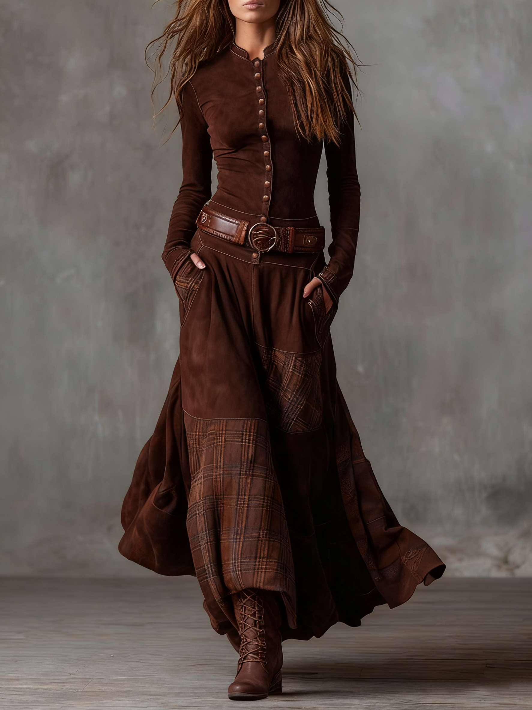 Helena | Maxi Dress in Blue Suede Look with Belt