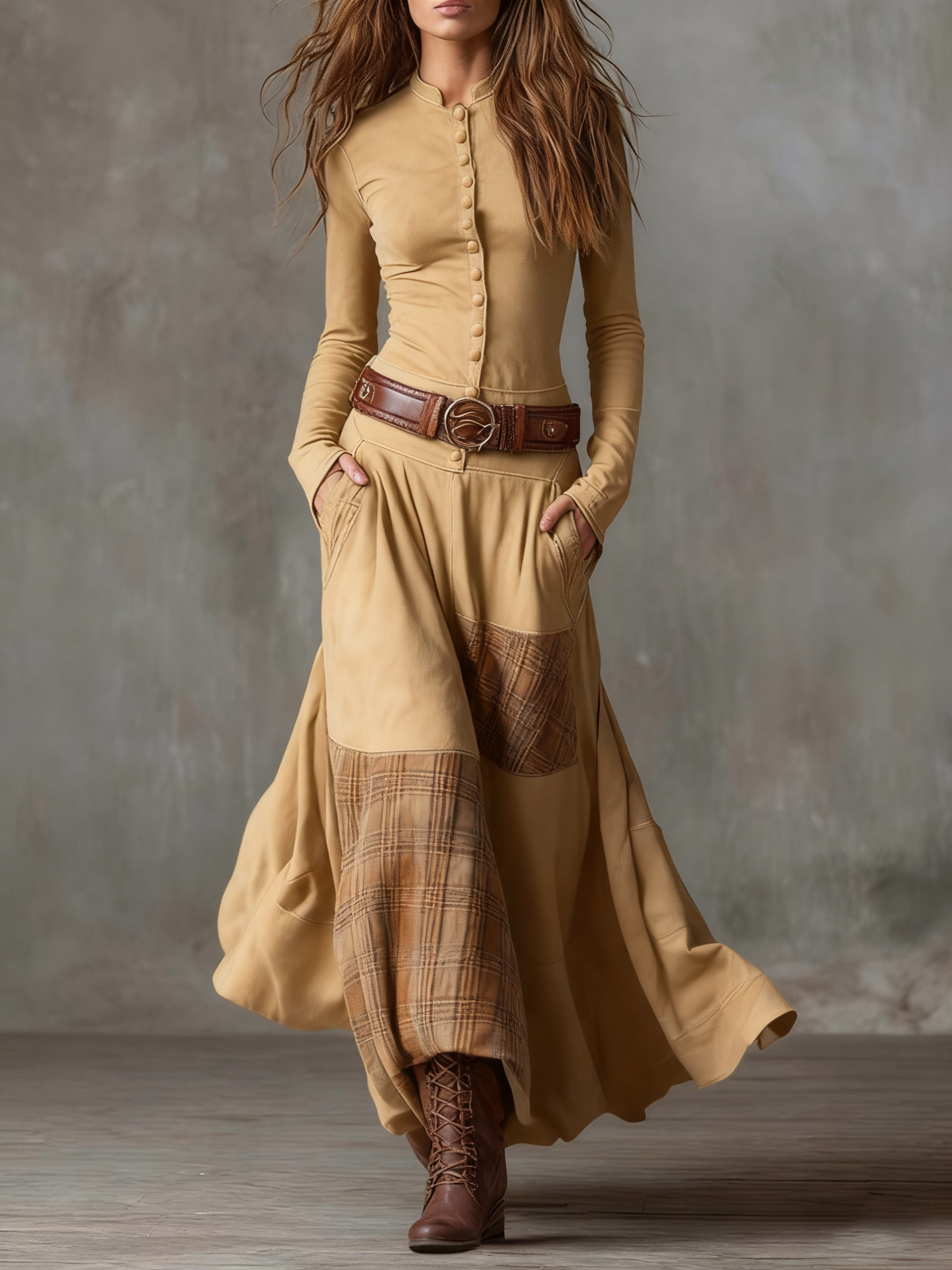 Helena | Maxi Dress in Blue Suede Look with Belt