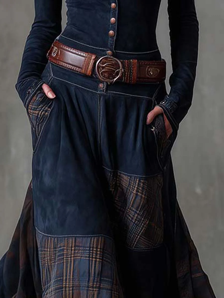 Helena | Maxi Dress in Blue Suede Look with Belt