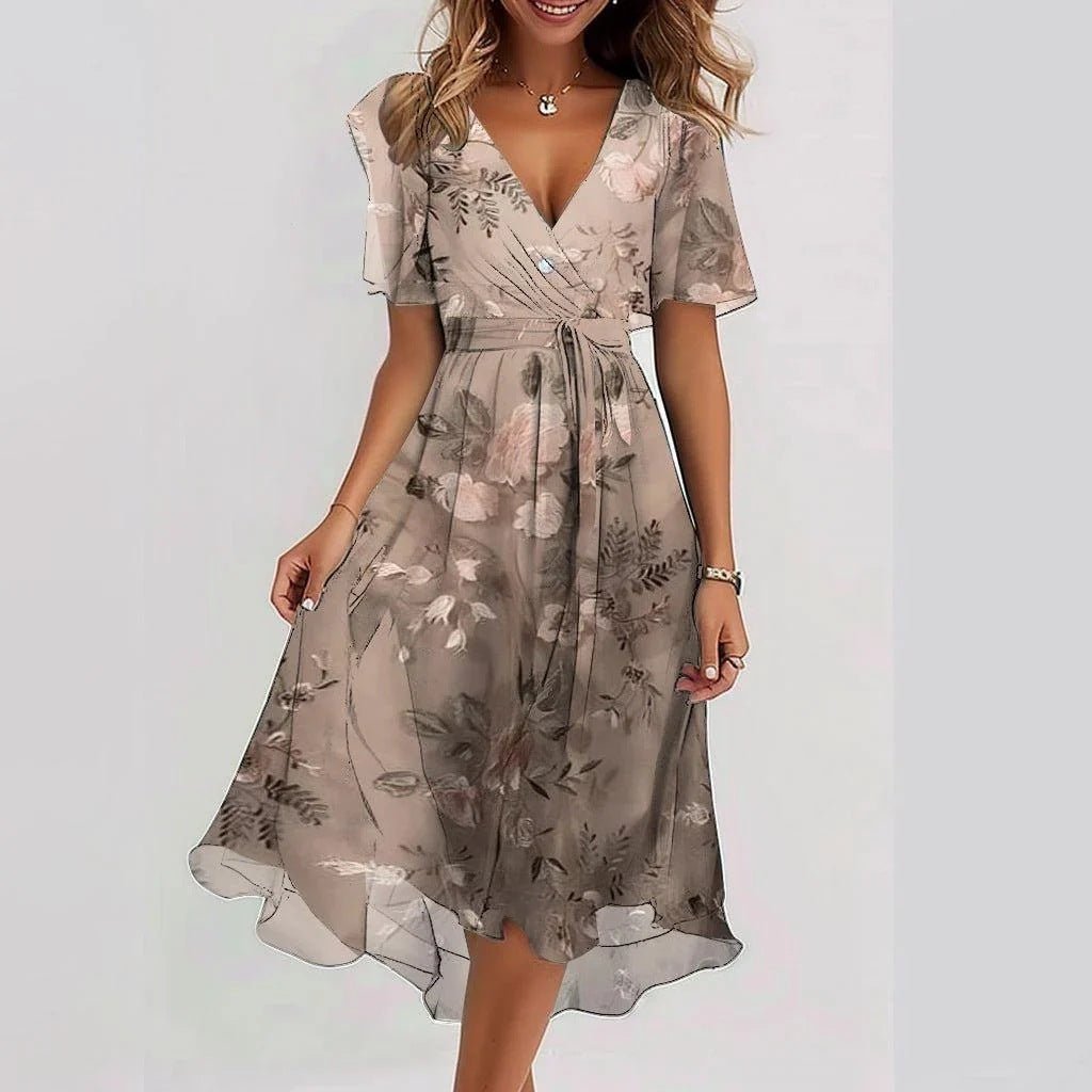 Aria | Floral Chiffon Midi Dress for Light Summer Comfort