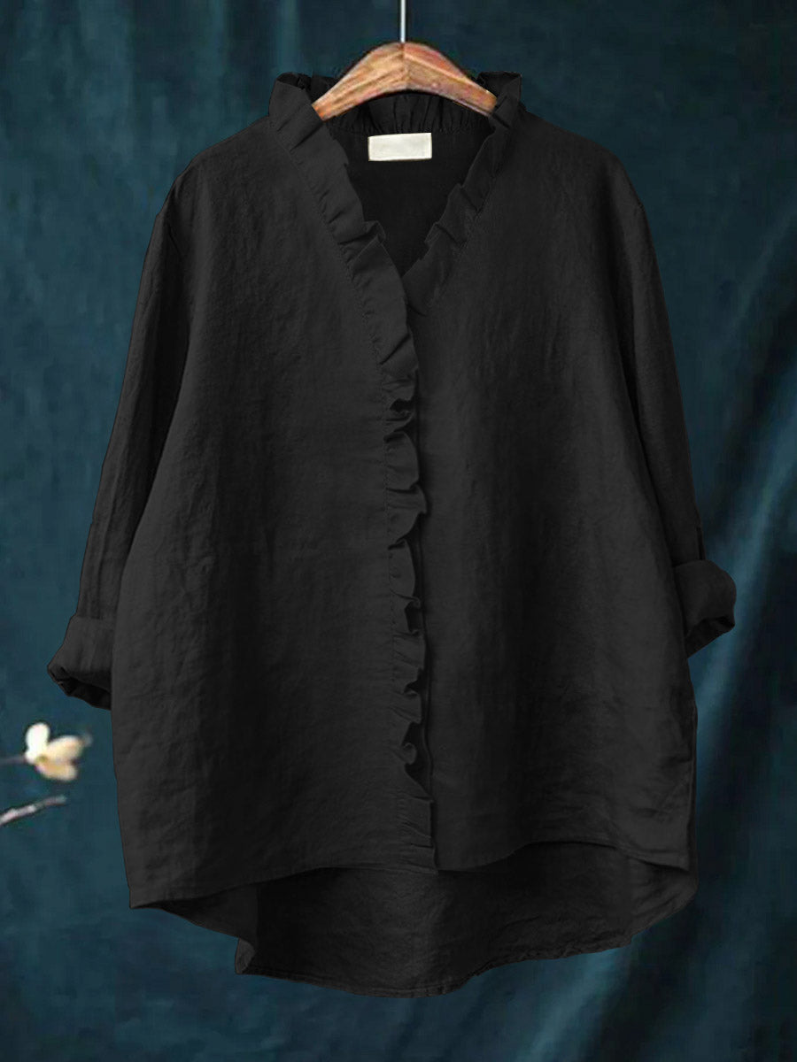 Jagienka | Cotton and Linen Shirt with Ruffle
