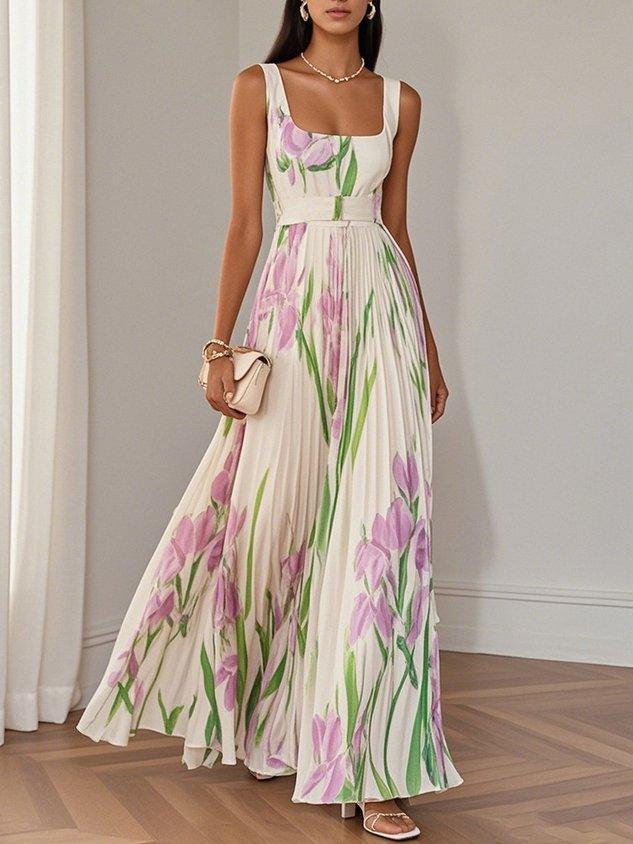 Serelina | Pleated Maxi Dress for Elegant Everyday Comfort