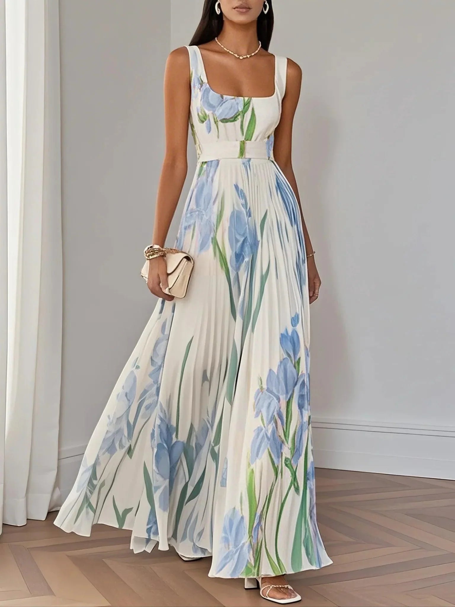 Serelina | Pleated Maxi Dress for Elegant Everyday Comfort