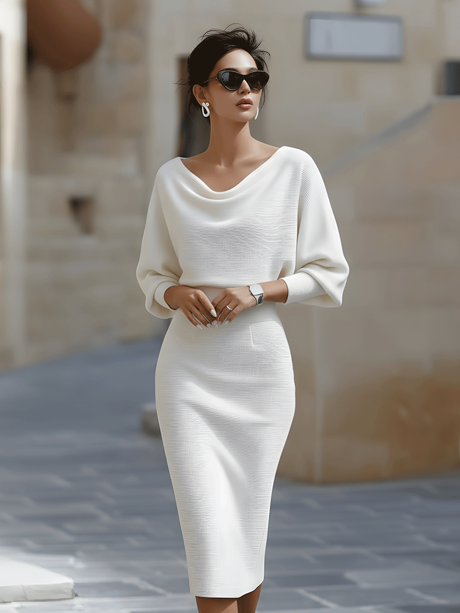 Lydia | Draped Batwing Midi Dress for Elegant Everyday Comfort