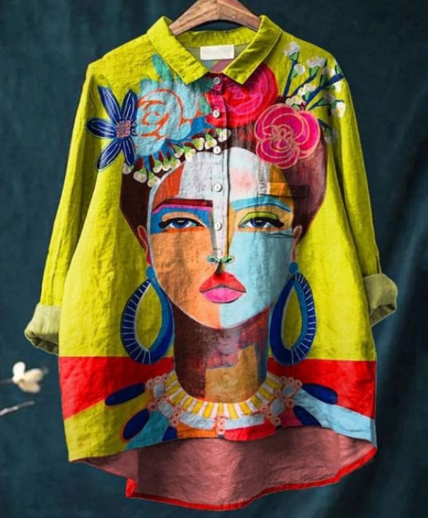 Freda Oil Painting Cotton-Linen Shirt