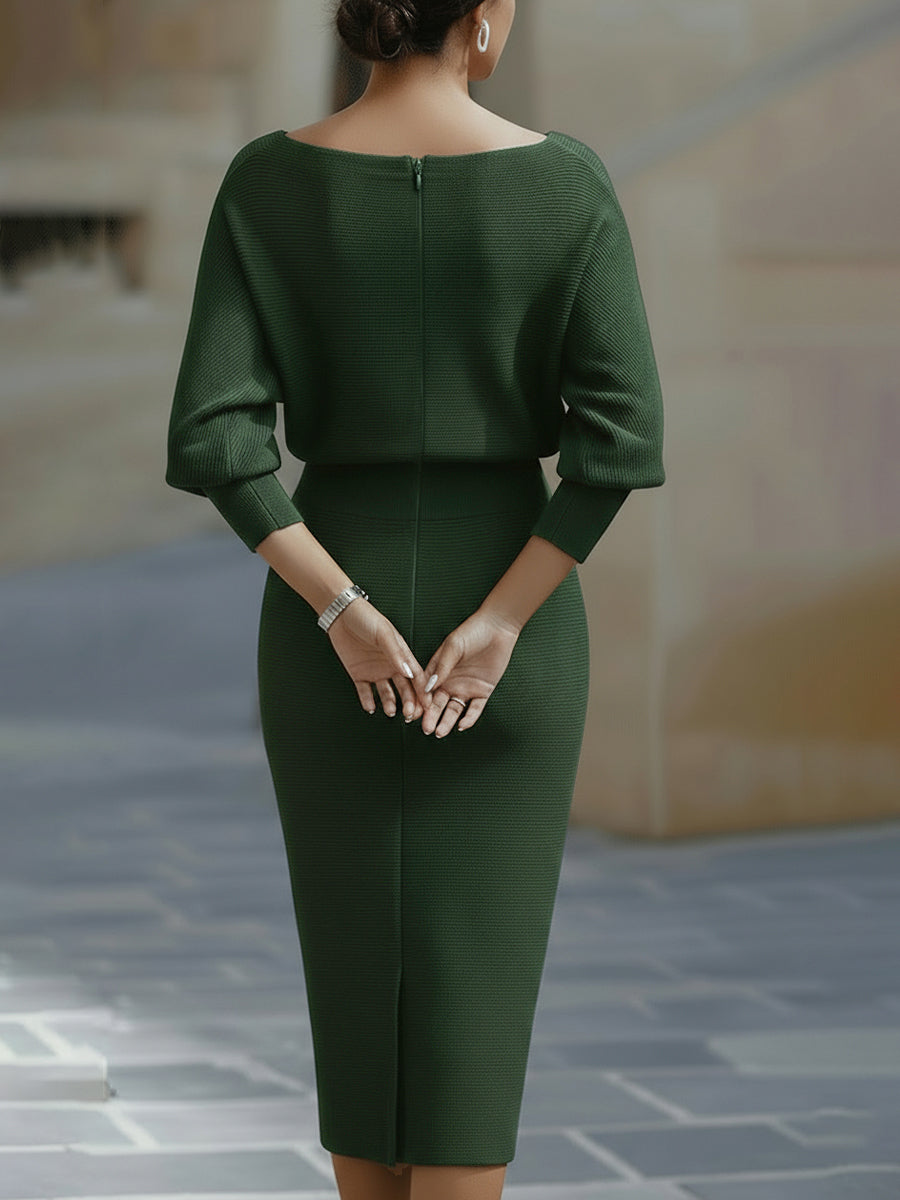 Lydia | Draped Batwing Midi Dress for Elegant Everyday Comfort