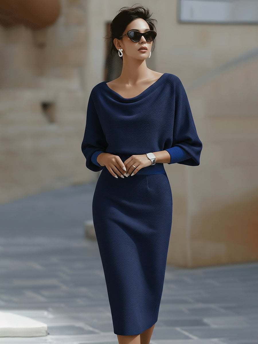 Lydia | Draped Batwing Midi Dress for Elegant Everyday Comfort