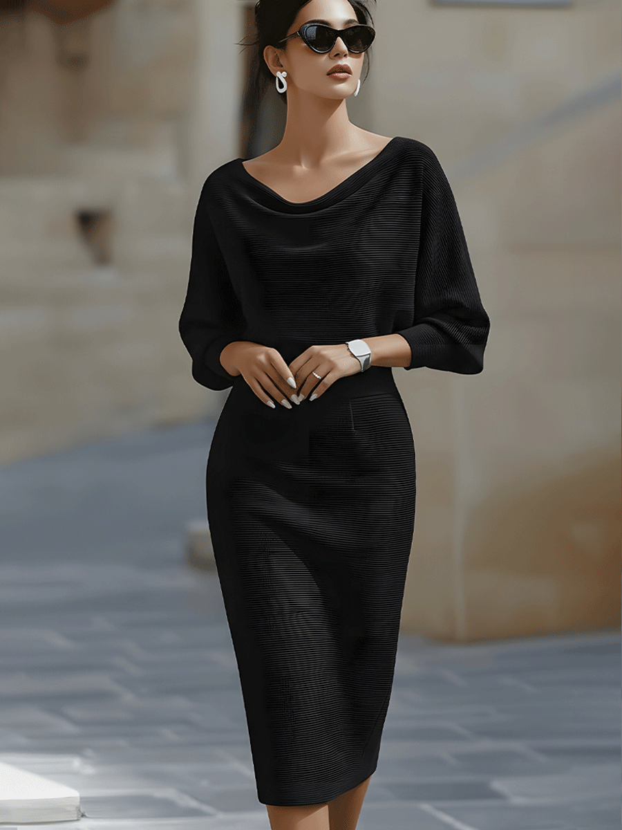 Lydia | Draped Batwing Midi Dress for Elegant Everyday Comfort