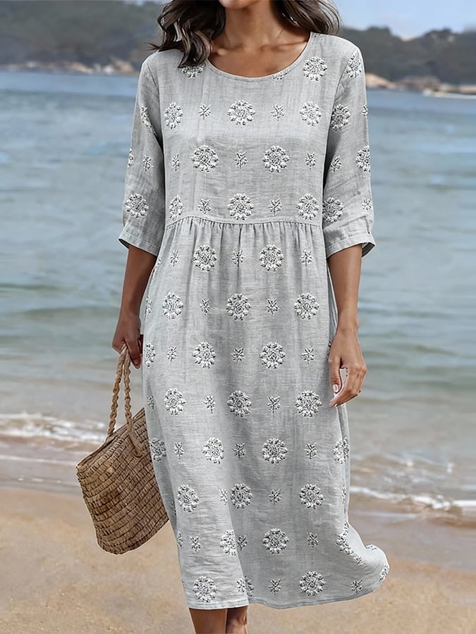 Elara | Relaxed Linen Blend Midi Dress