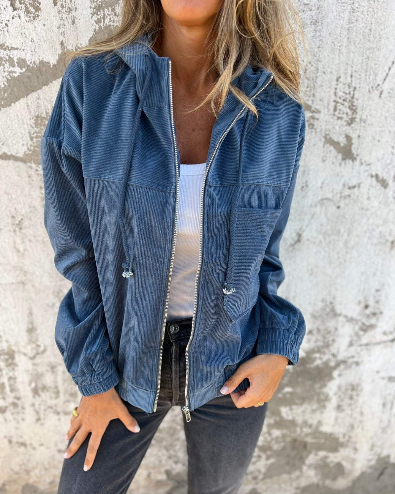 Ella | Corduroy Hooded Jacket with Zipper