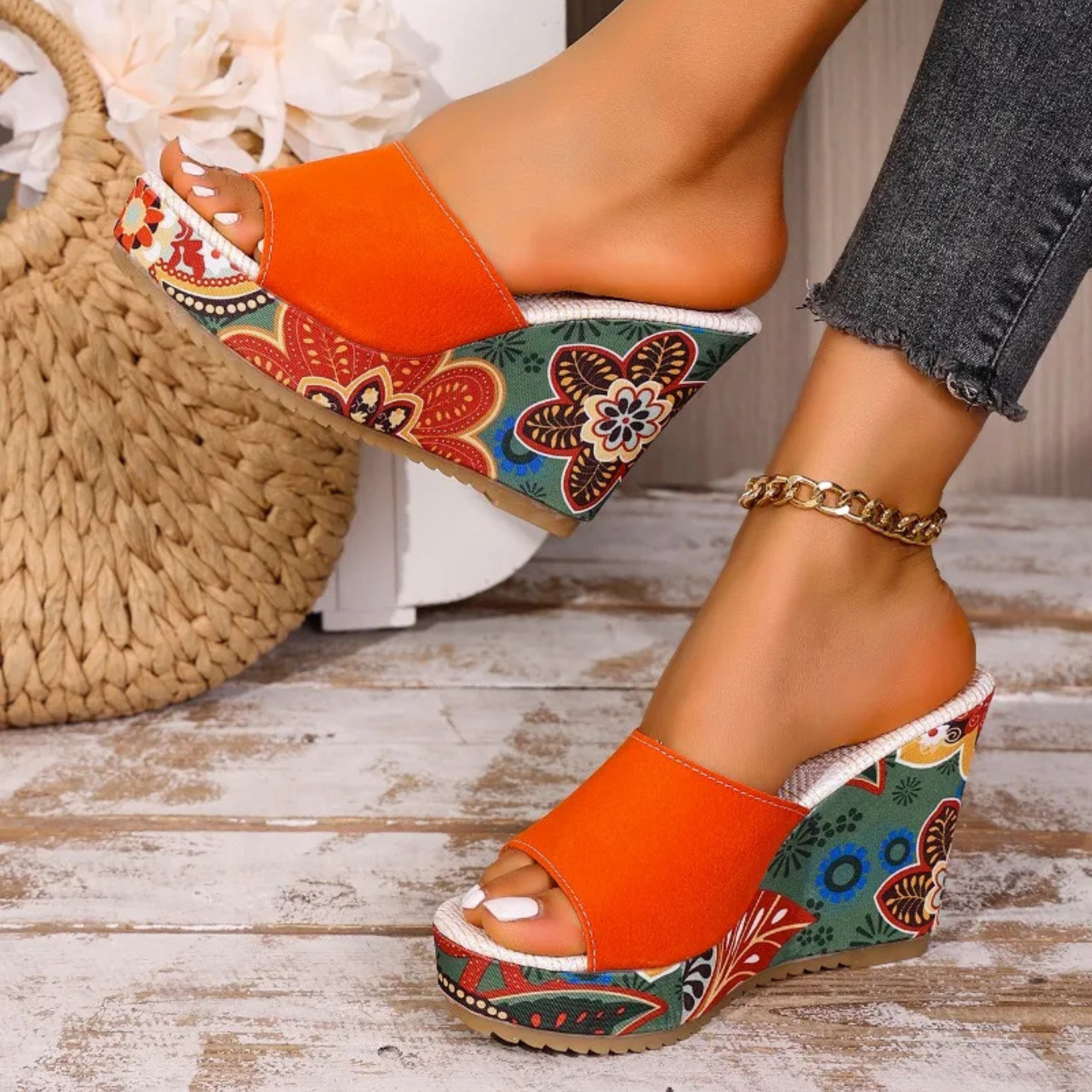 Olivia | Comfortable Floral Wedge Sandals for Women