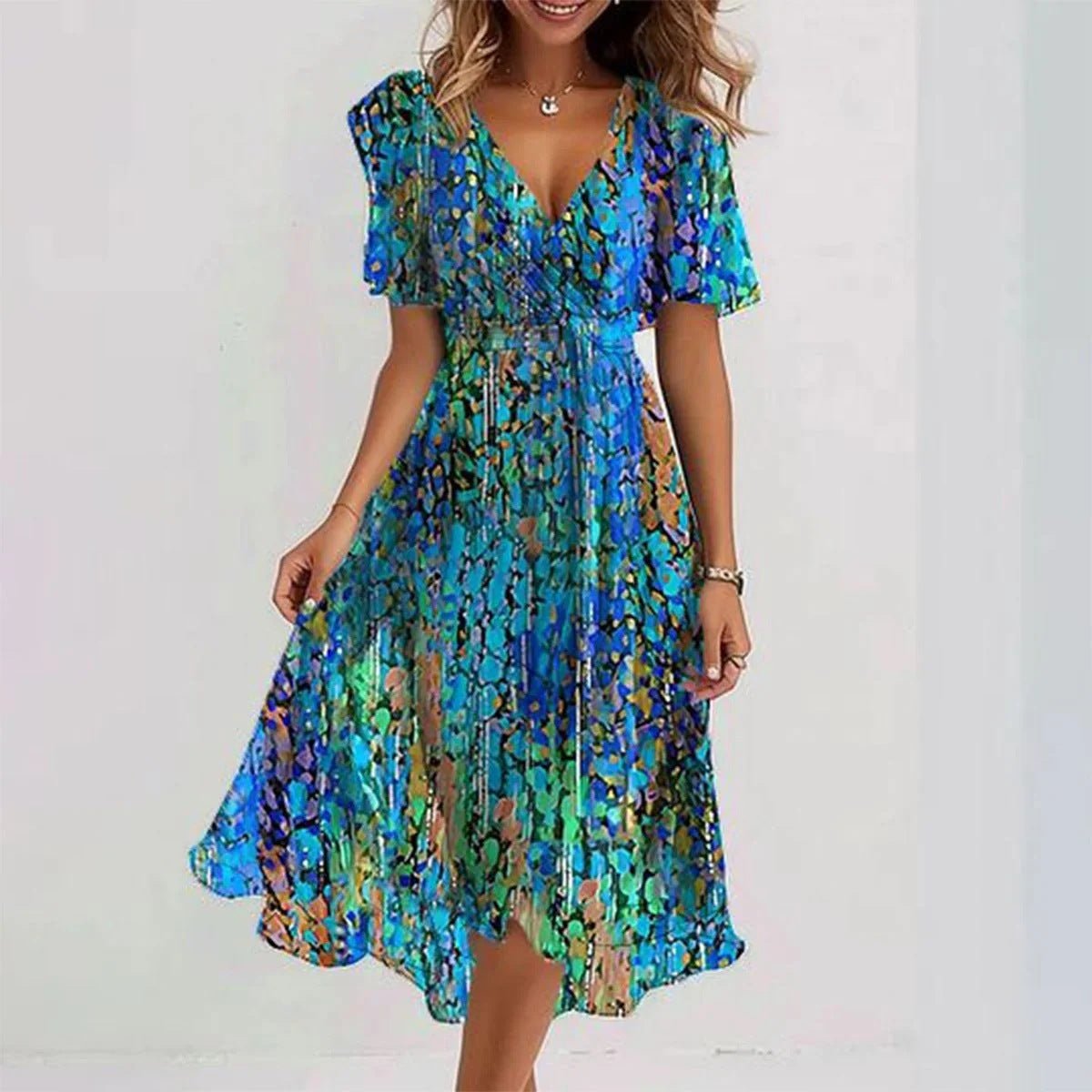 Aria | Floral Chiffon Midi Dress for Light Summer Comfort
