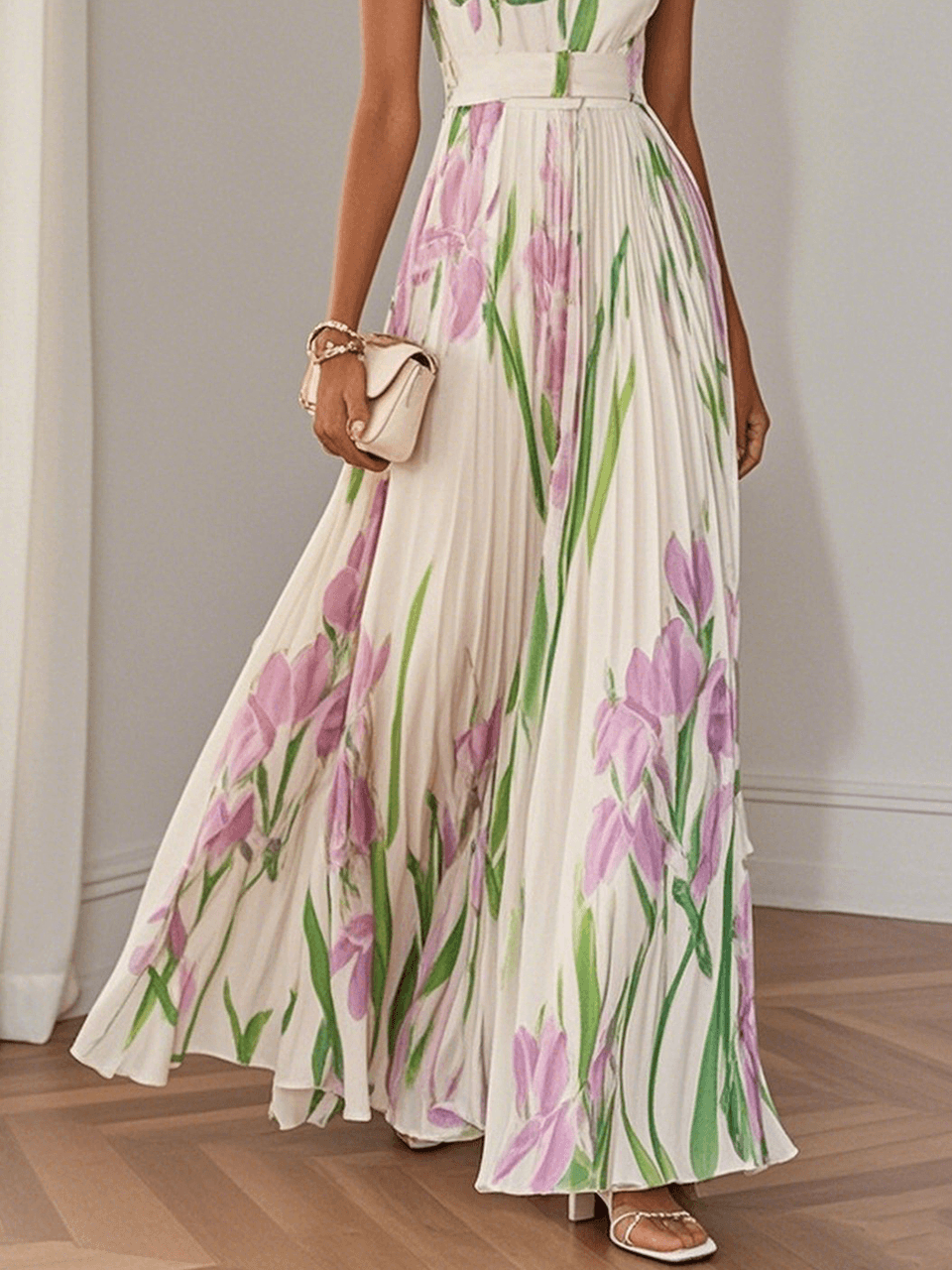 Serelina | Pleated Maxi Dress for Elegant Everyday Comfort