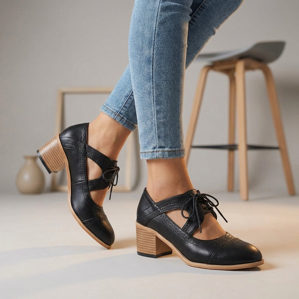 Amélie | Vintage-Inspired Lace-Up Heels with Elegant Cutouts