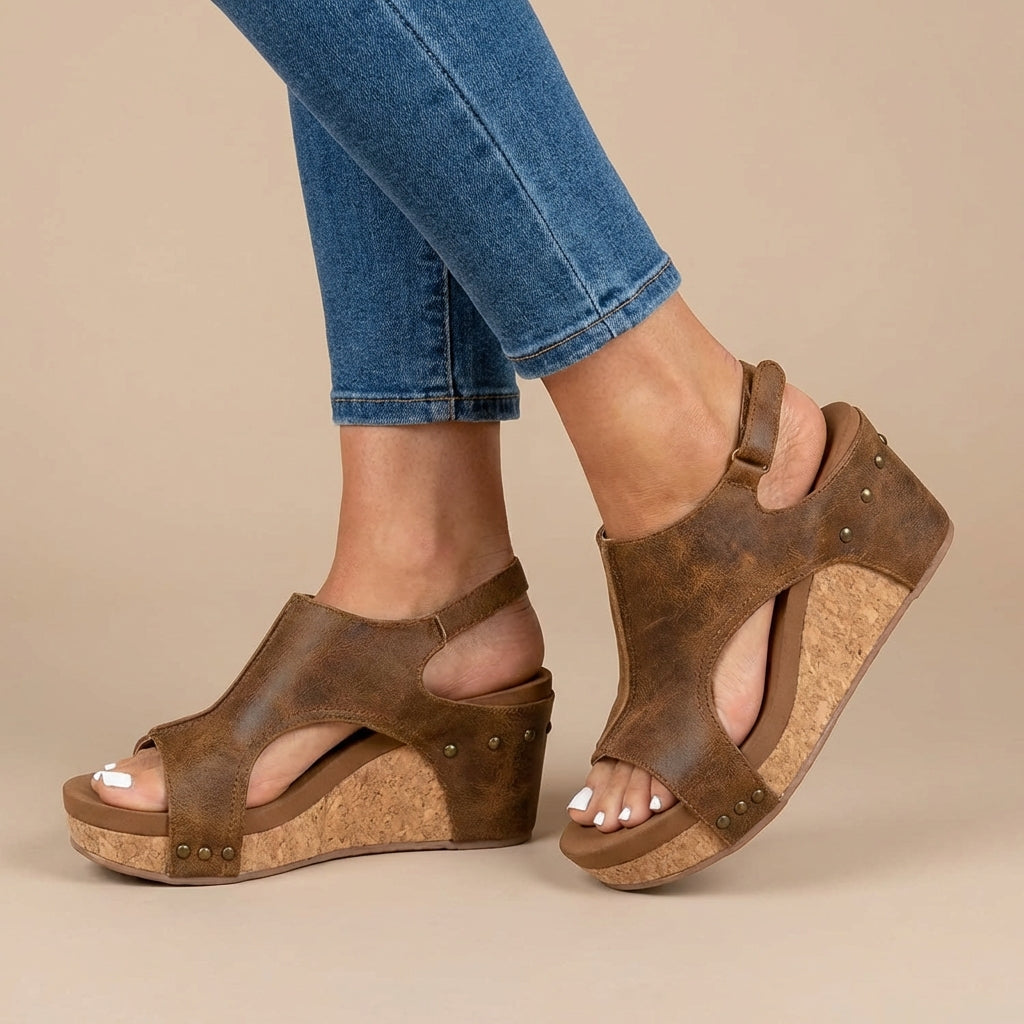 Elise | Textured Wedge Sandals with Cork Platform