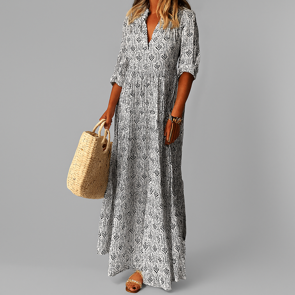 Lucienne | Vintage Print Maxi Dress with Effortless Flow