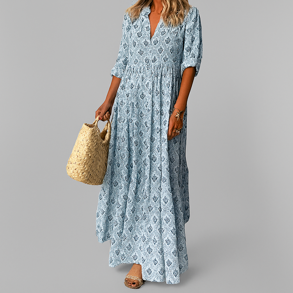 Lucienne | Vintage Print Maxi Dress with Effortless Flow