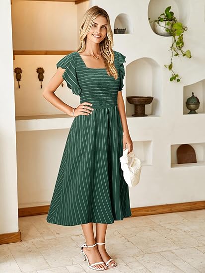 Clara | Elegant Striped Linen Midi Dress