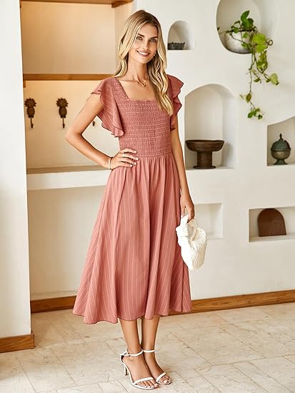Clara | Elegant Striped Linen Midi Dress