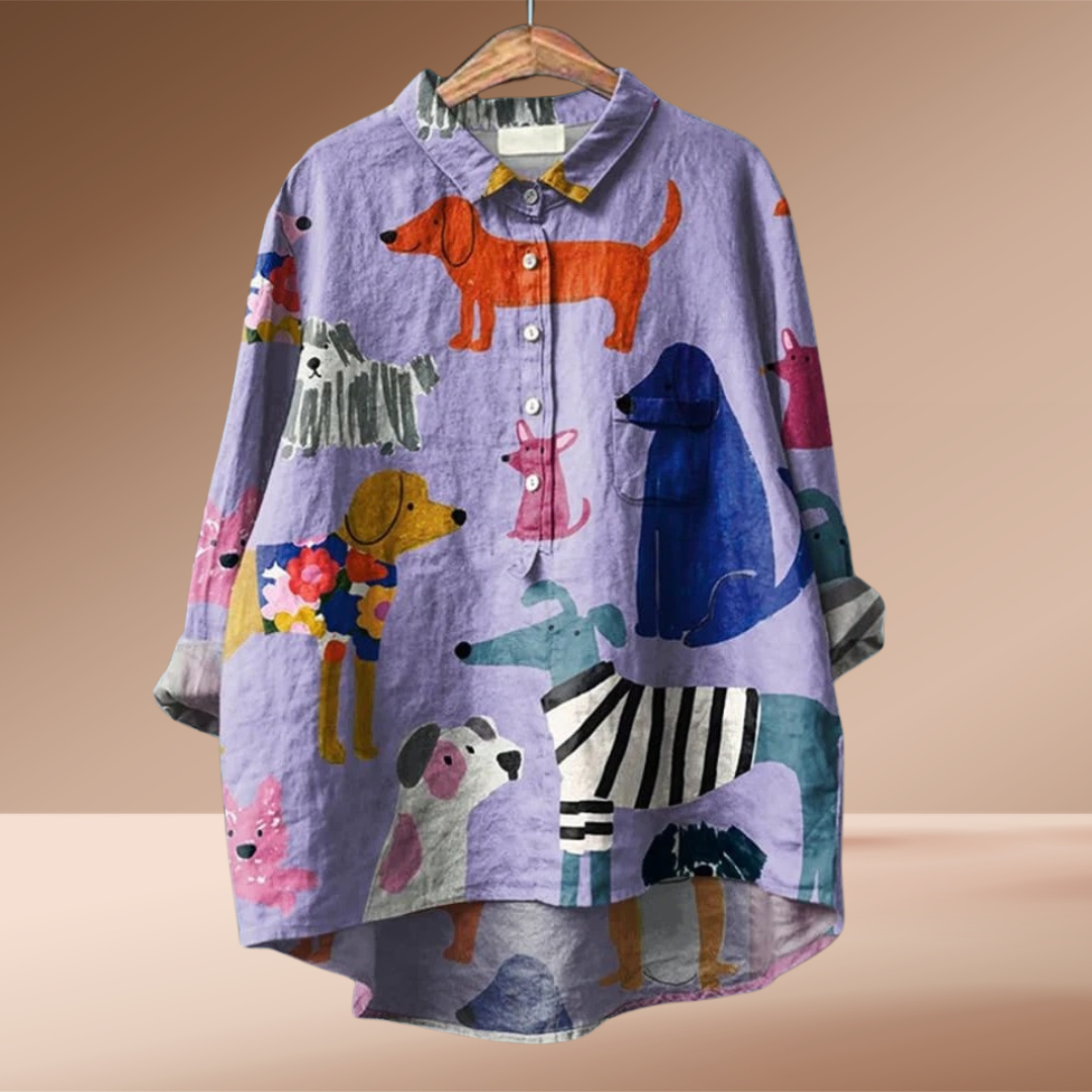 Poppy – Playful Dog Print Blouses
