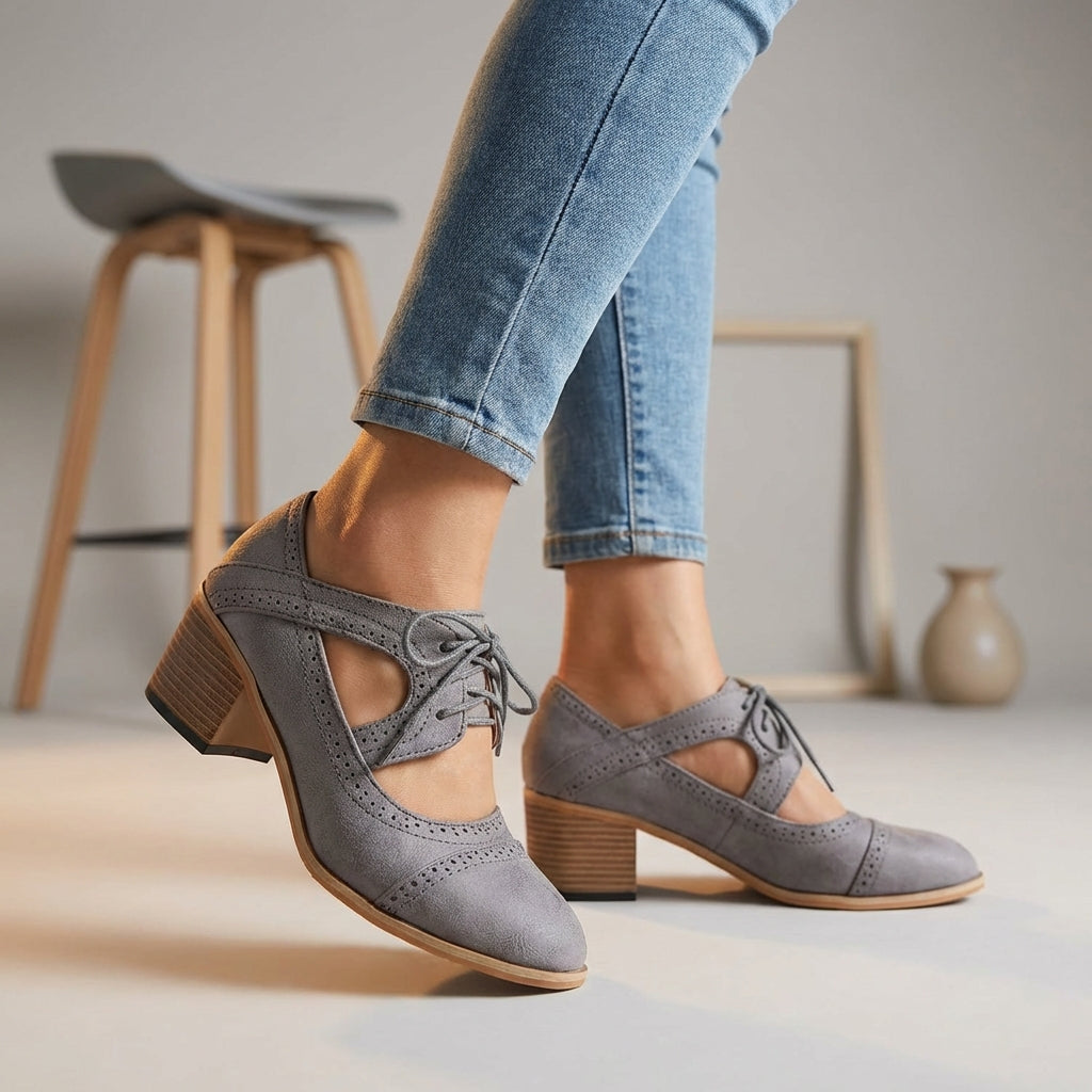 Amélie | Vintage-Inspired Lace-Up Heels with Elegant Cutouts