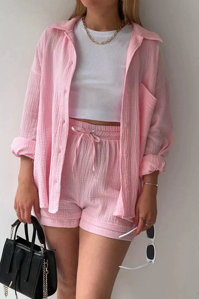 Avery – Solid Colour Shirt & Shorts Set