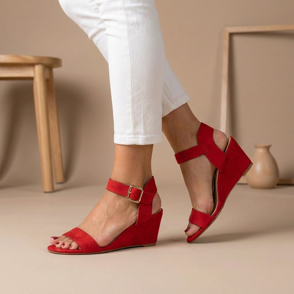 Clara | Chic Low Wedge Sandals with Elegant Ankle Strap