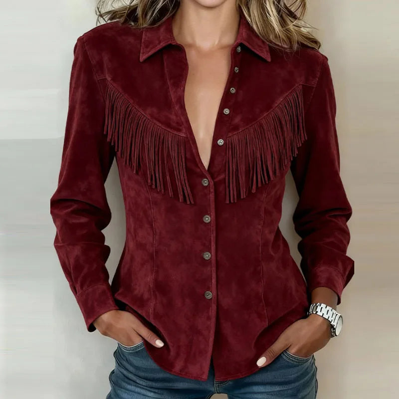 Sasha │ Fringe Suede Button-Up Blouse
